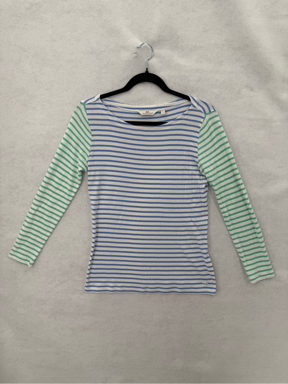 Vineyard Vines Striped 3/4 Long-Sleeve Women’s‎ Top in Blue & Mint Stripe Small